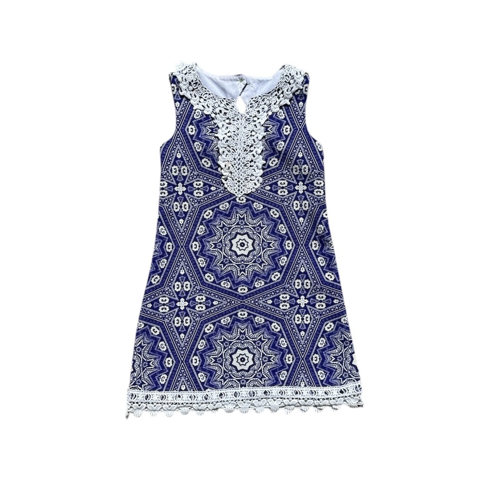 Bonnie Jean Girls Blue White Dress with Lace Size 5